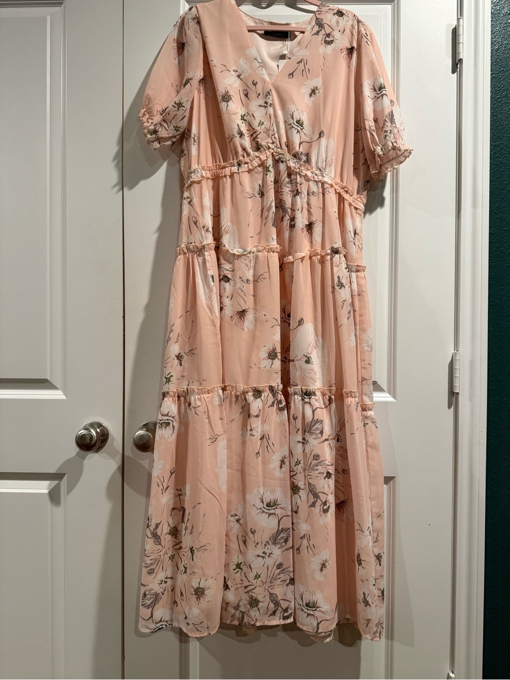 Simplee Apparel Peach Floral Tiered Maxi Dress